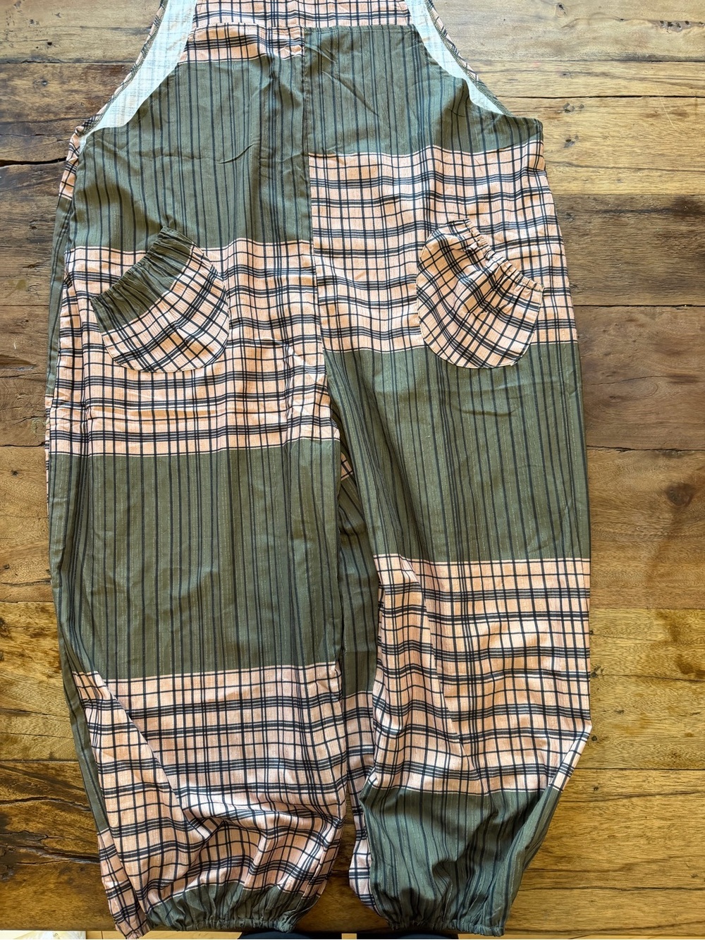 Women's Green & Pink Plaid Patchwork Jumpsuit